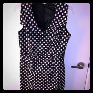 Tahari ASL navy dress w/ white polka dots nautical